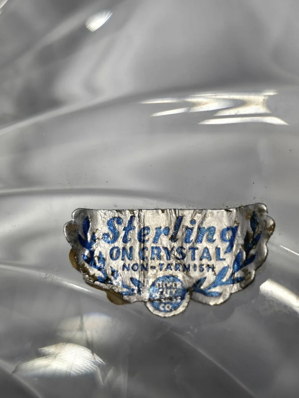 Vtg Silver City Sterling on Crystal Christmas Bells Scalloped Serving Platter